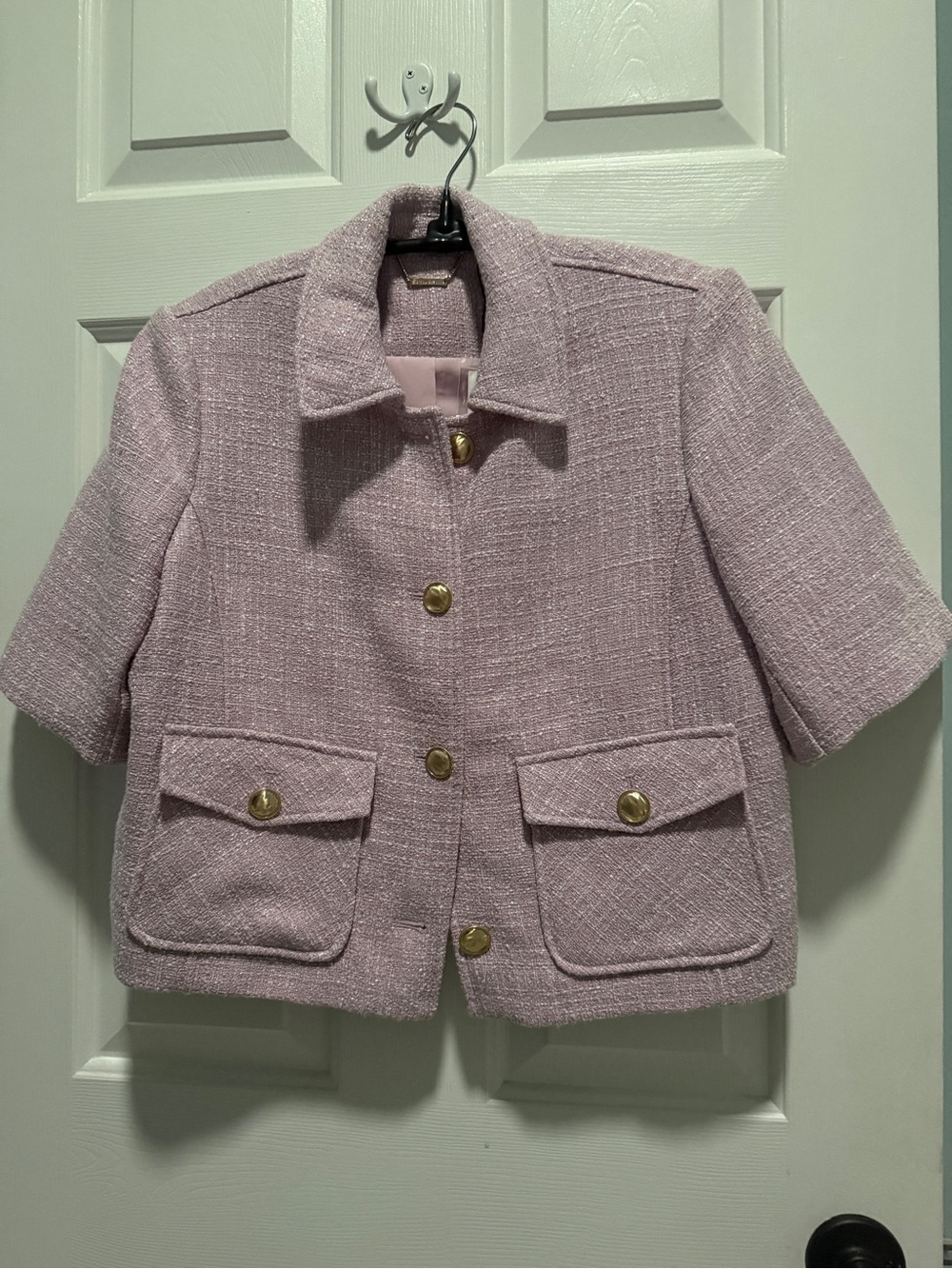 Chico's Short-Sleeve Tweed Jacket in Light Lavender